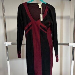 Comfortable and Flattering Black and Burgundy Sweater Dress
